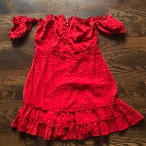 Red Off the Shoulder Strapless Mini Dress